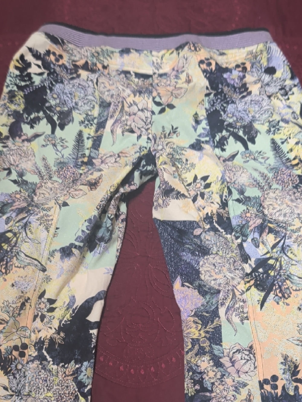 Free People Floral Patchwork Wide-Leg Pants in Pastel Mint, Peach, Navy - Picture 7 of 8